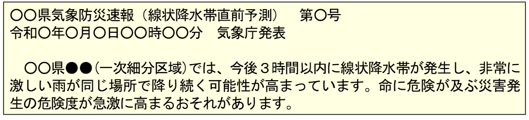 府県気象防災速報（線状降水帯直前予測）の例