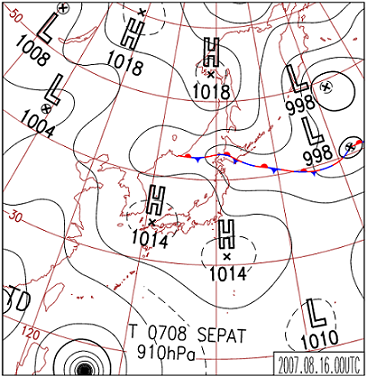 2007年8月16日09時の天気図