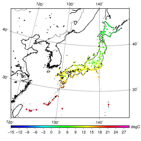 2010年4月の月平均気温の分布
