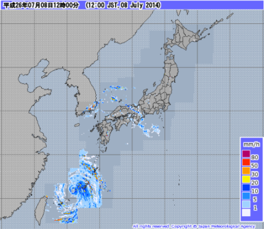 レーダーナウキャスト（全国）_台風によるエコー