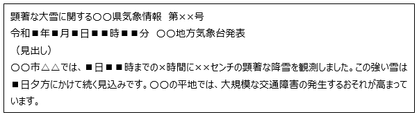 顕著な大雪に関する府県気象情報のイメージ