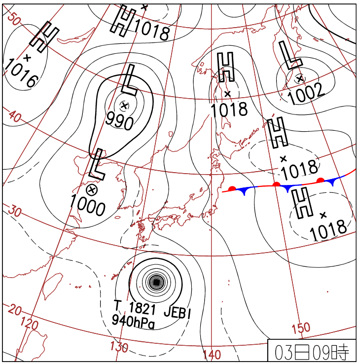 平成30年（2018年）9月3日09時の地上天気図