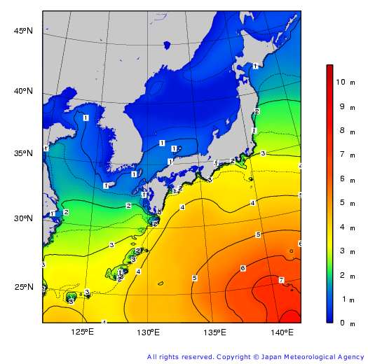 沿岸波浪図（平成23年8月28日9時）