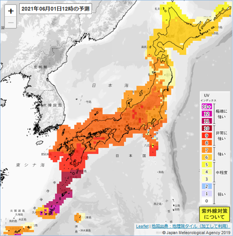 紫外線の予測分布図の例