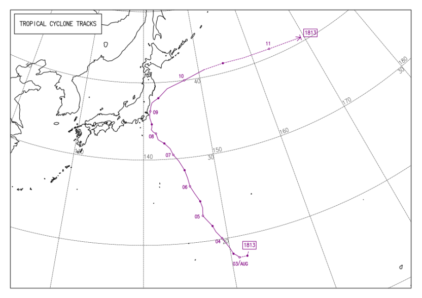 平成30年台風第13号の経路図