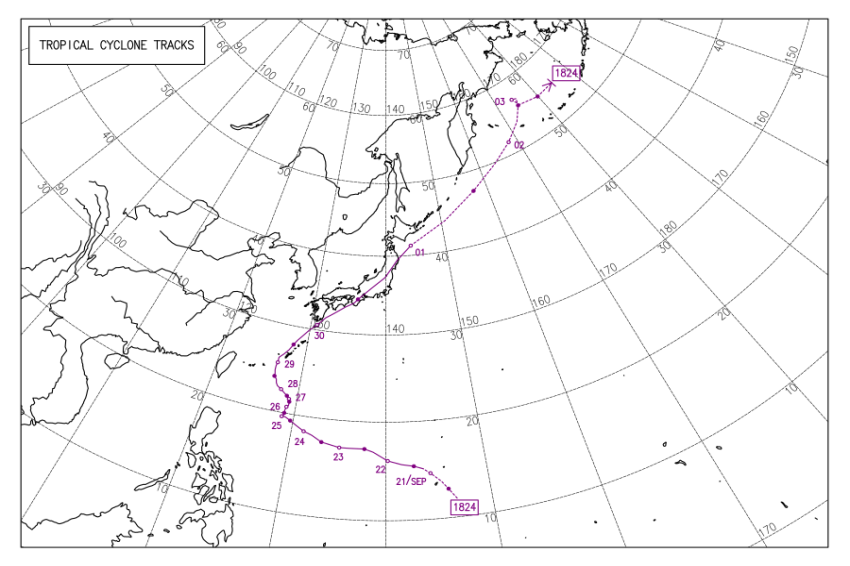 平成30年台風第24号の経路図