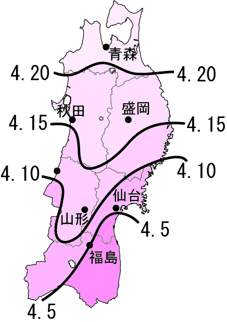 さくらの開花予想の等期日線図