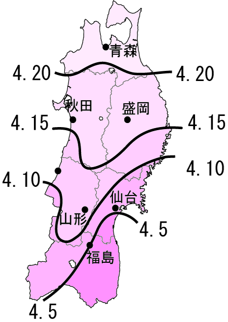 さくらの開花予想の等期日線図