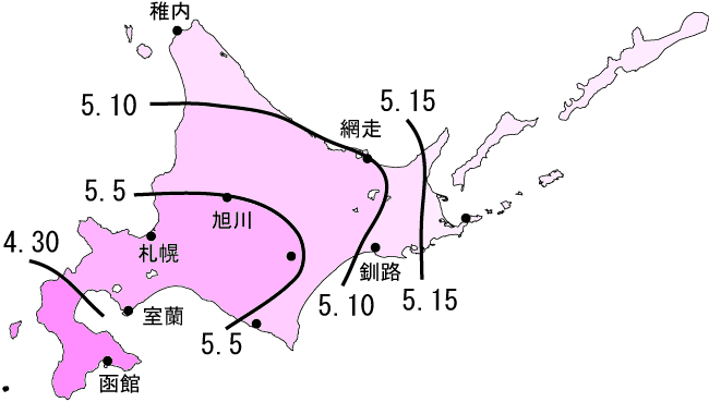 さくらの開花予想の等期日線図