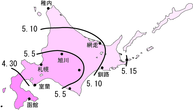 さくらの開花予想の等期日線図