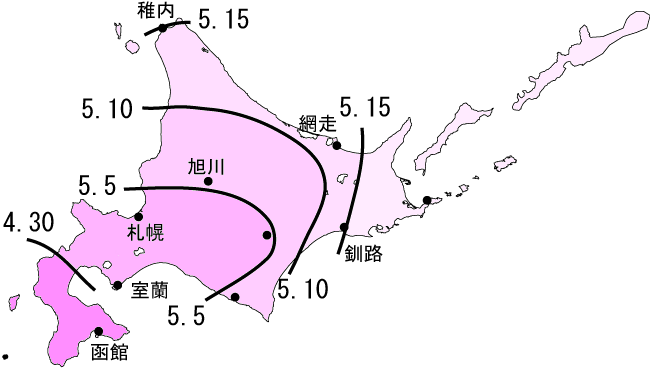 さくらの開花予想の等期日線図