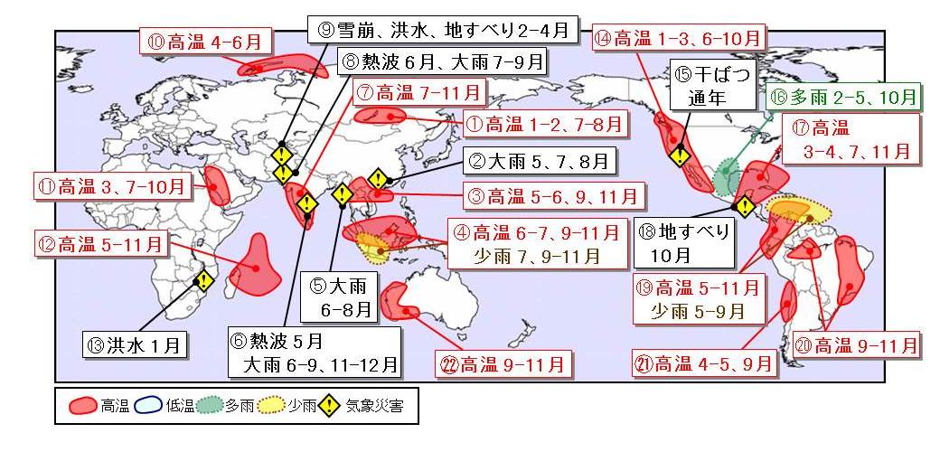 2015年に発生した主な異常気象・気象災害
