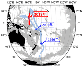 太平洋でフロン類が観測された場所