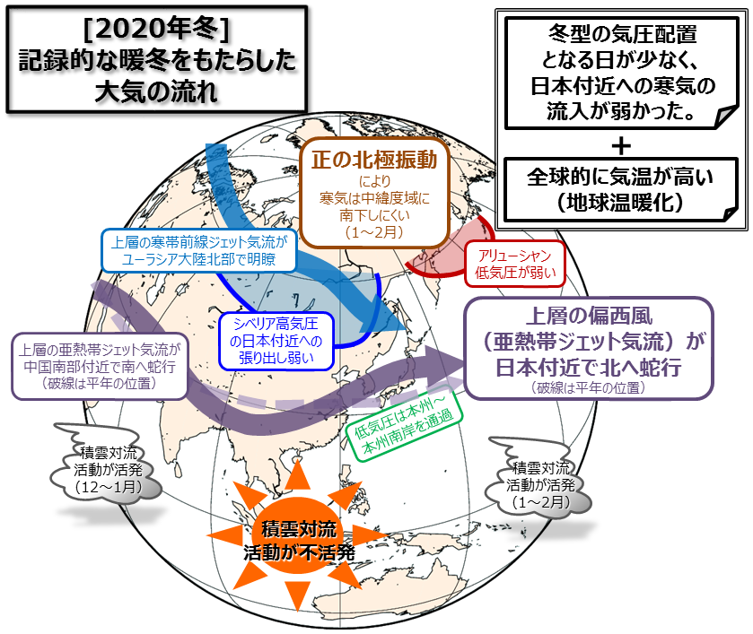 2020年冬の平均的な大気の流れに関する模式図