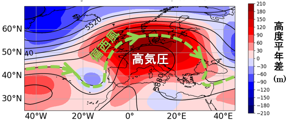 500hPa高度（等値線）と同平年差（色）（6/21～6/28）